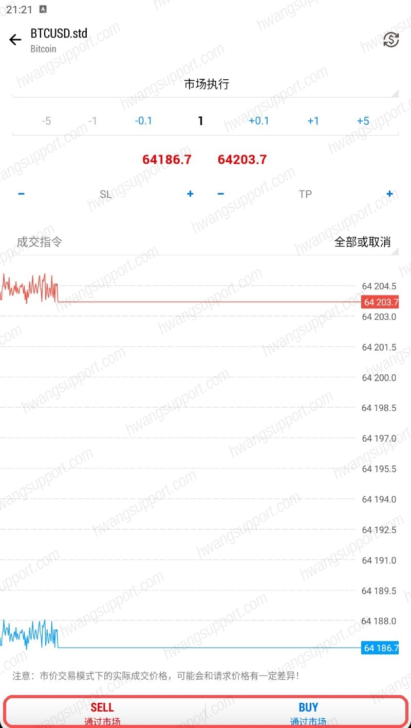 市场执行市价单界面